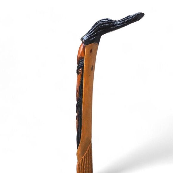 Antique Vintage Hand Carved African Mask Floral Wooden Walking Stick / Cane - Picture 5 of 8